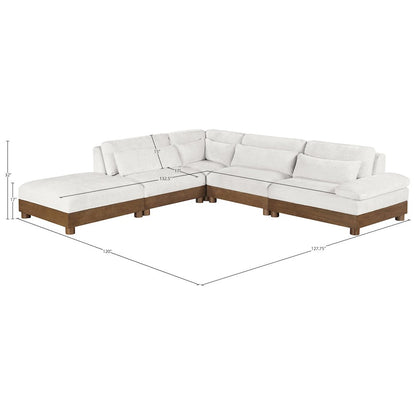 Turin 127.75" Cream Chenille Fabric Upholstered 5pc. Modular Sectional