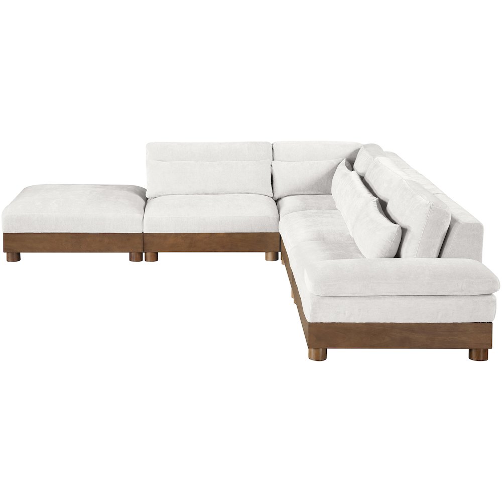 Turin 127.75" Cream Chenille Fabric Upholstered 5pc. Modular Sectional