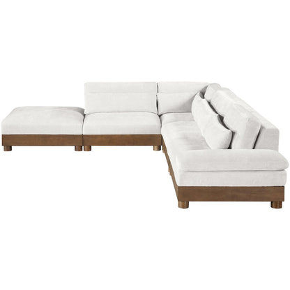 Turin 127.75" Cream Chenille Fabric Upholstered 5pc. Modular Sectional