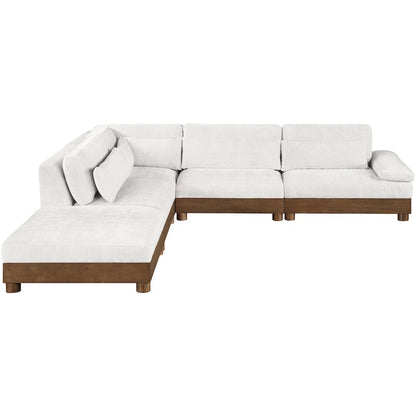 Turin 127.75" Cream Chenille Fabric Upholstered 5pc. Modular Sectional