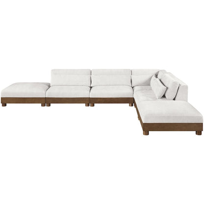 Turin 160" Cream Chenille Fabric Upholstered 6pc. Modular Sectional