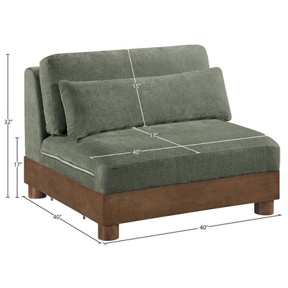 Turin Green Chenille Fabric Upholstered Modular Armless Chair