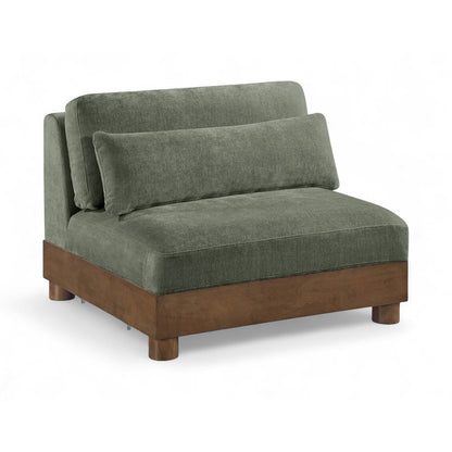 Turin Green Chenille Fabric Upholstered Modular Armless Chair