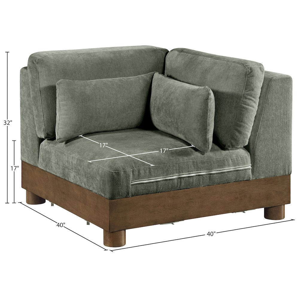 Turin Green Chenille Fabric Upholstered Modular Corner Chair