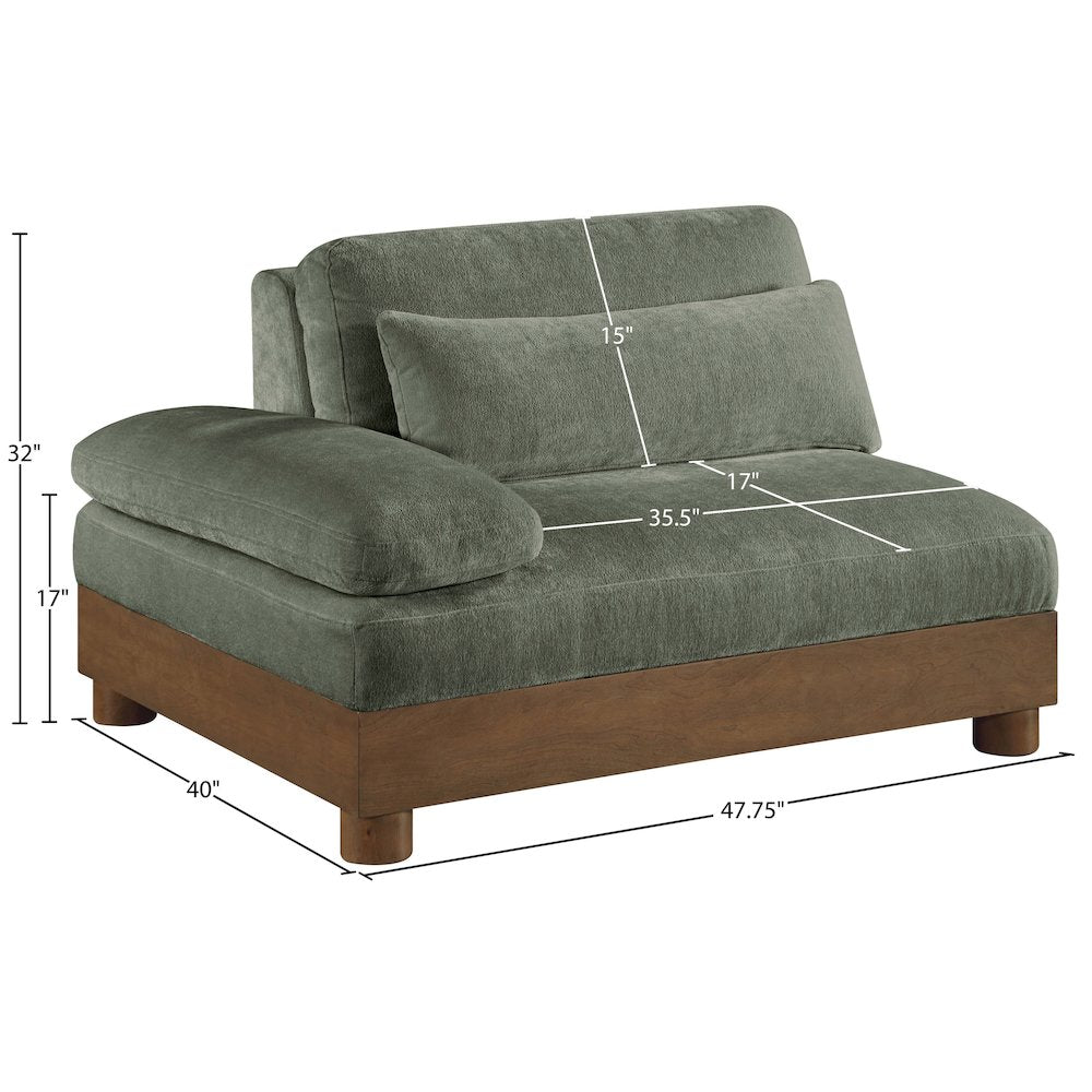 Turin Green Chenille Fabric Upholstered Modular Left Arm Chair