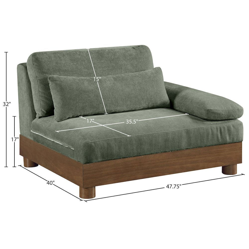Turin Green Chenille Fabric Upholstered Modular Right Arm Chair