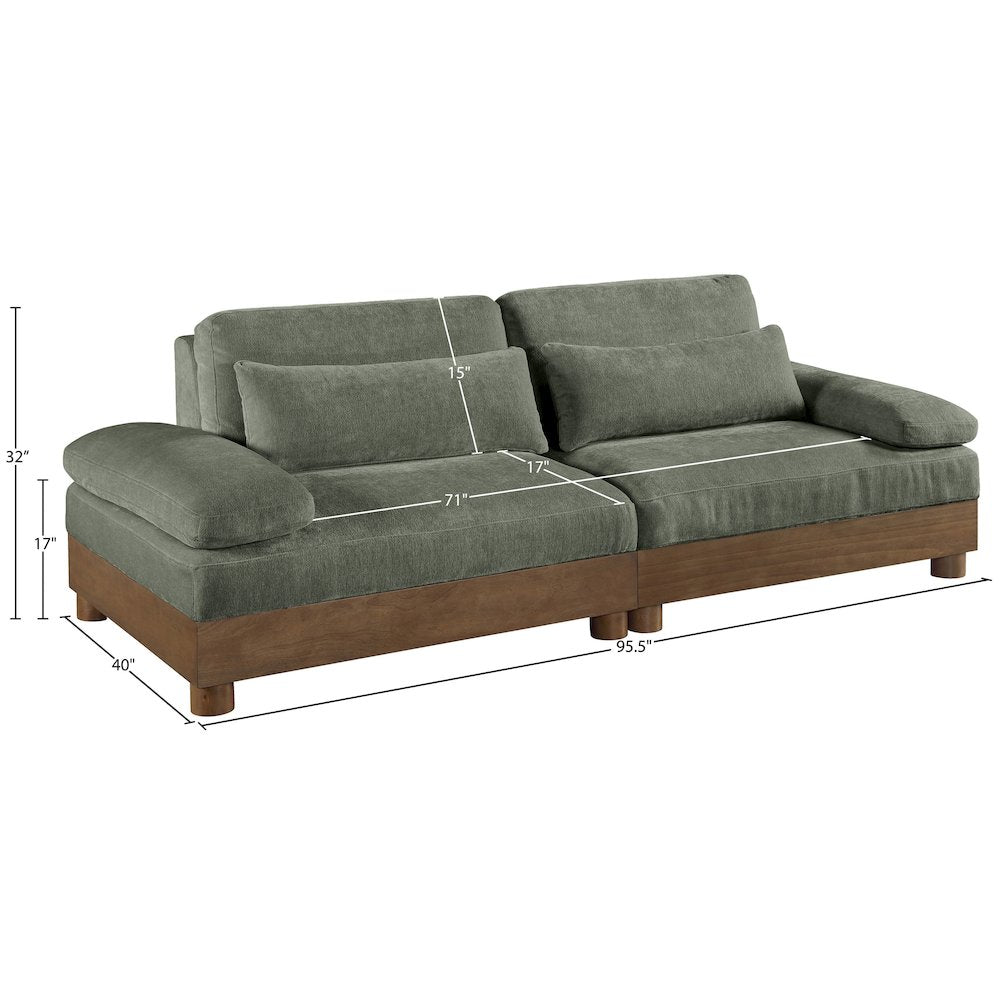 Turin 95.5" Green Chenille Fabric Upholstered 2pc. Modular Loveseat