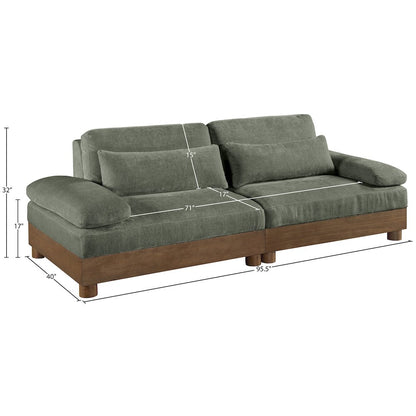 Turin 95.5" Green Chenille Fabric Upholstered 2pc. Modular Loveseat