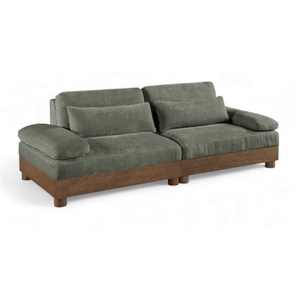 Turin 95.5" Green Chenille Fabric Upholstered 2pc. Modular Loveseat