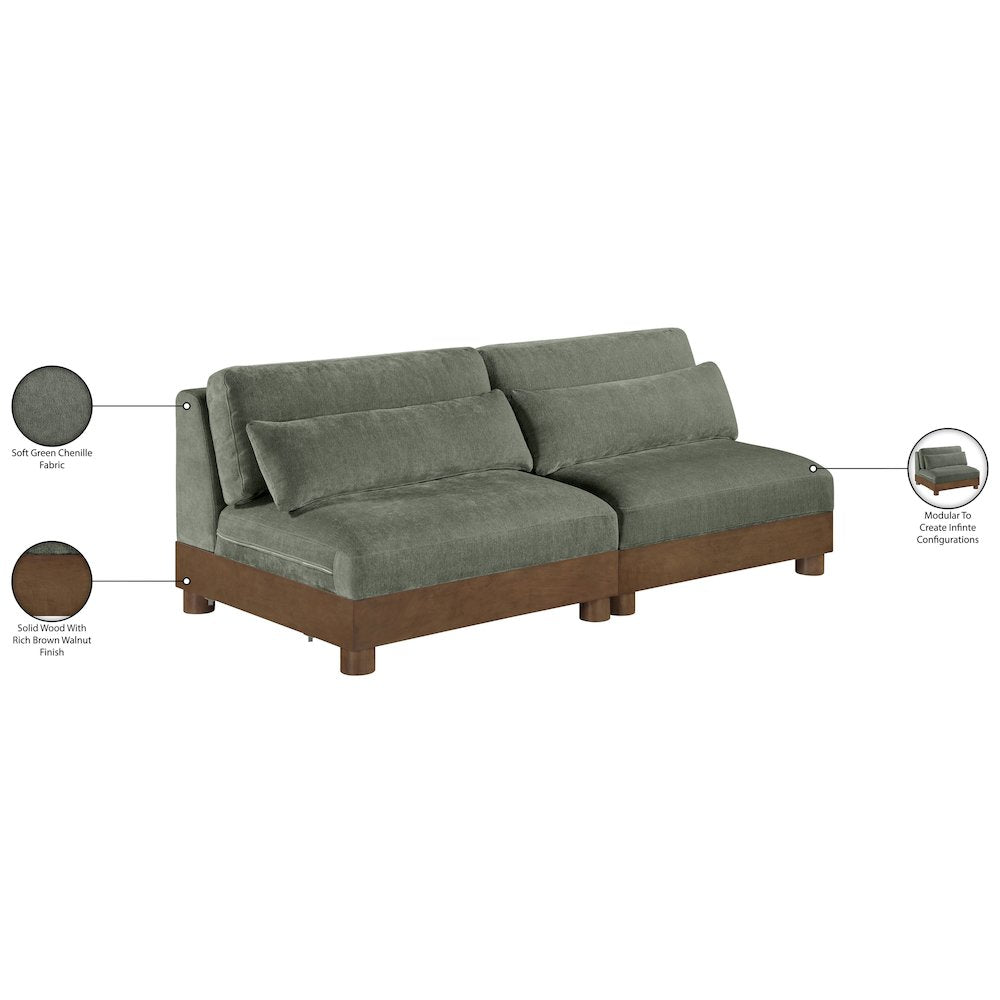 Turin 80" Green Chenille Fabric Upholstered 2pc. Modular Loveseat