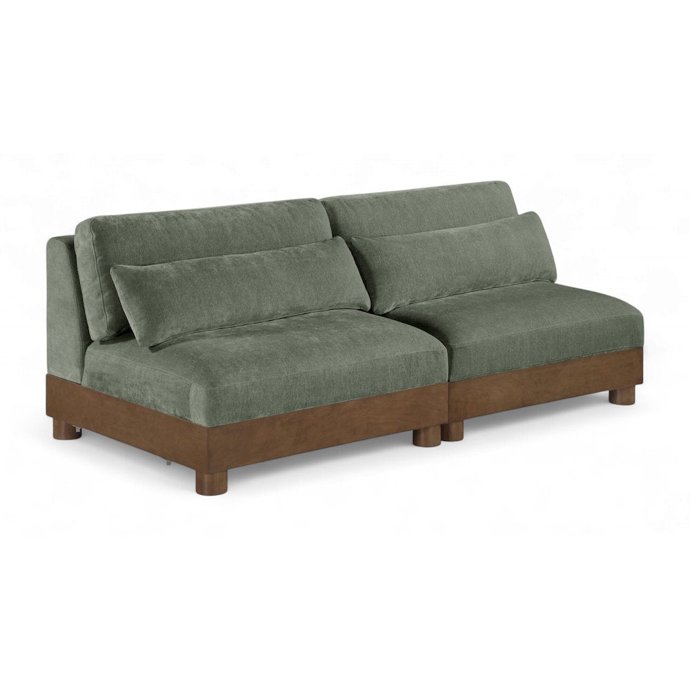 Turin 80" Green Chenille Fabric Upholstered 2pc. Modular Loveseat