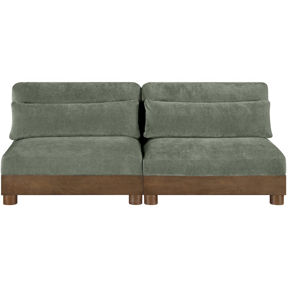 Turin 80" Green Chenille Fabric Upholstered 2pc. Modular Loveseat