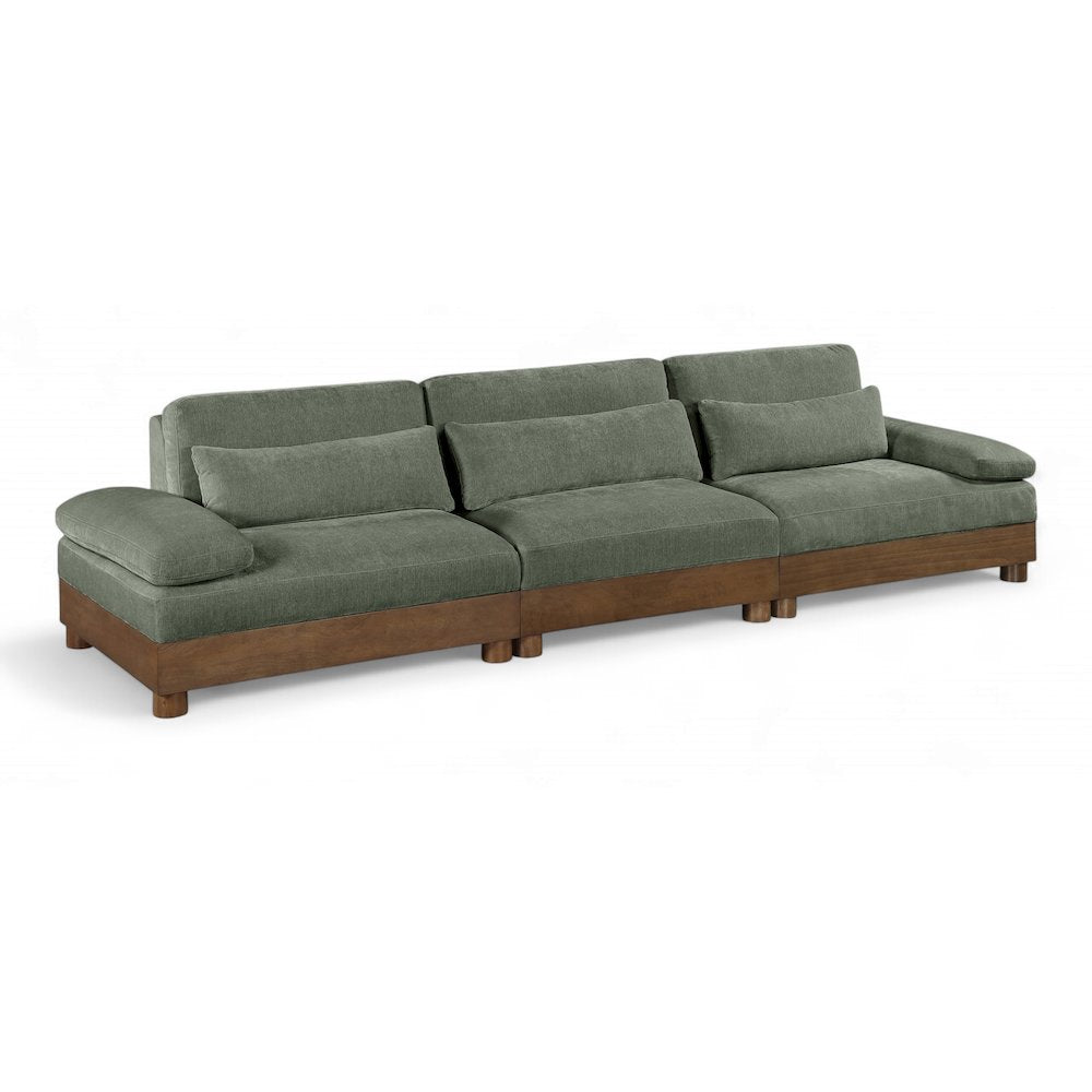 Turin 135.5" Green Chenille Fabric Upholstered 3pc. Modular Sofa