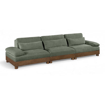 Turin 135.5" Green Chenille Fabric Upholstered 3pc. Modular Sofa