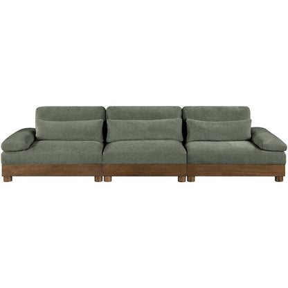 Turin 135.5" Green Chenille Fabric Upholstered 3pc. Modular Sofa