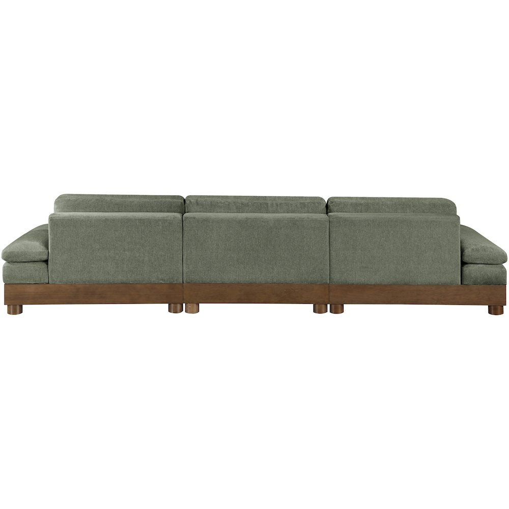 Turin 135.5" Green Chenille Fabric Upholstered 3pc. Modular Sofa