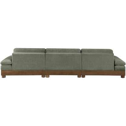 Turin 135.5" Green Chenille Fabric Upholstered 3pc. Modular Sofa