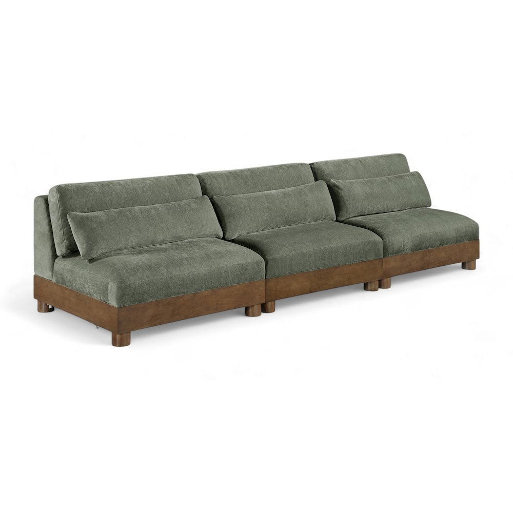Turin 120" Green Chenille Fabric Upholstered 3pc. Modular Sofa