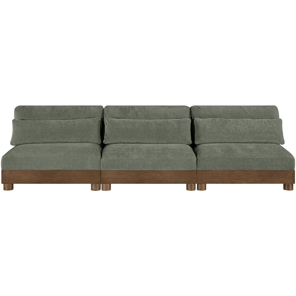 Turin 120" Green Chenille Fabric Upholstered 3pc. Modular Sofa