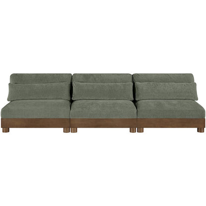 Turin 120" Green Chenille Fabric Upholstered 3pc. Modular Sofa
