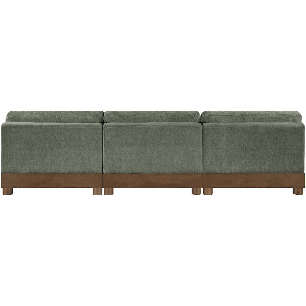 Turin 120" Green Chenille Fabric Upholstered 3pc. Modular Sofa