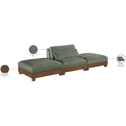 Turin 120" Green Chenille Fabric Upholstered 3pc. Modular Sofa
