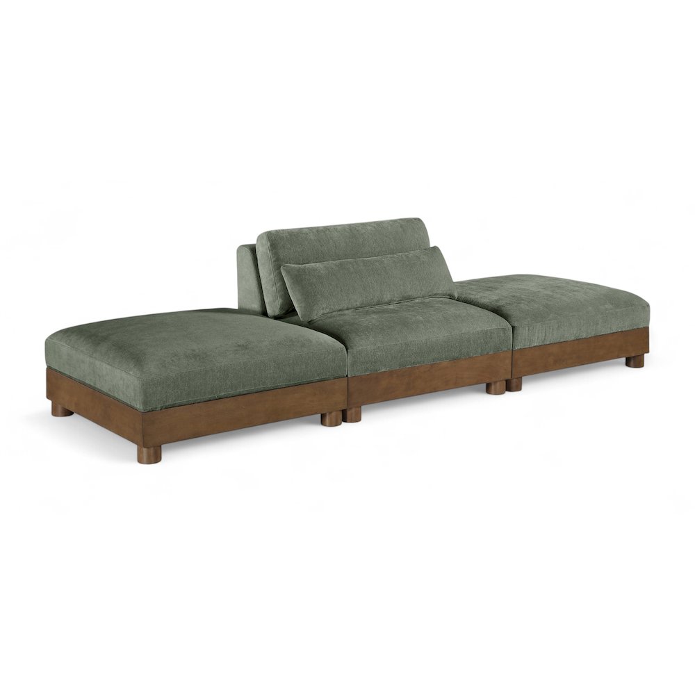 Turin 120" Green Chenille Fabric Upholstered 3pc. Modular Sofa