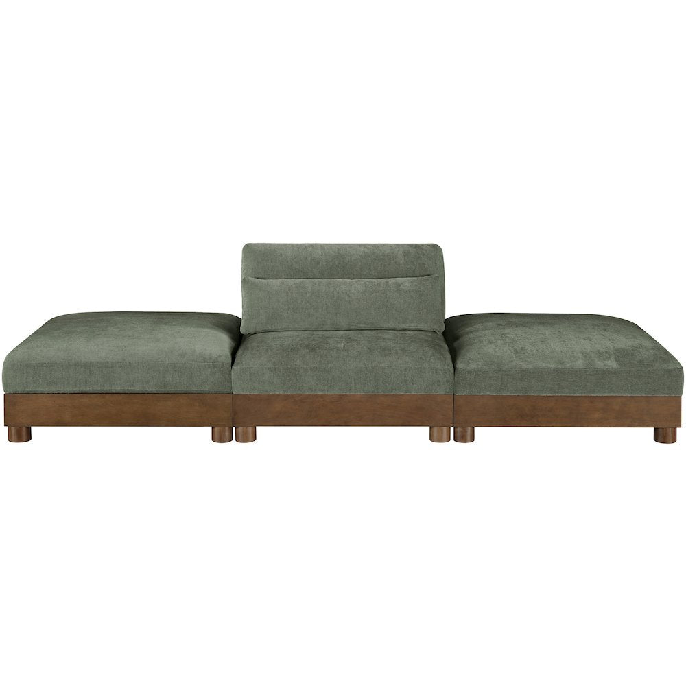 Turin 120" Green Chenille Fabric Upholstered 3pc. Modular Sofa