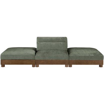 Turin 120" Green Chenille Fabric Upholstered 3pc. Modular Sofa