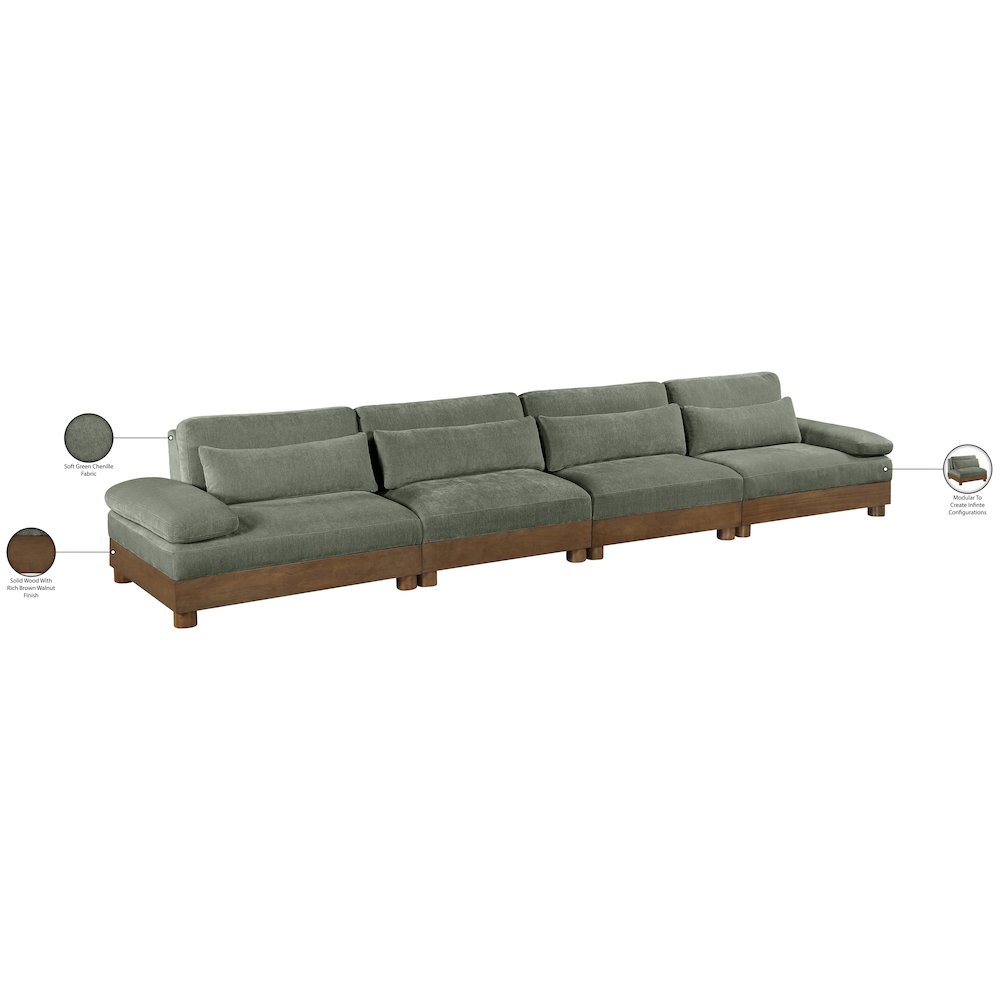 Turin 175.5" Green Chenille Fabric Upholstered 4pc. Modular Sofa
