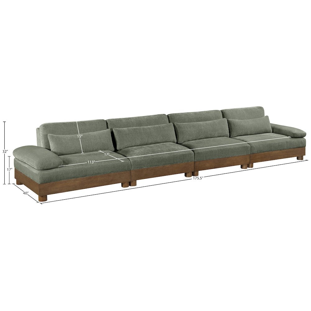 Turin 175.5" Green Chenille Fabric Upholstered 4pc. Modular Sofa