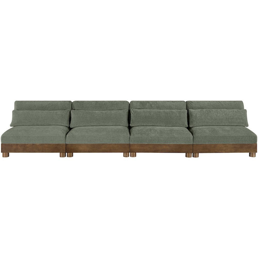 Turin 160" Green Chenille Fabric Upholstered 4pc. Modular Sofa