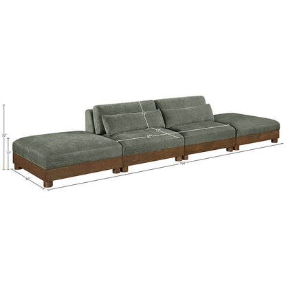 Turin 160" Green Chenille Fabric Upholstered 4pc. Modular Sofa