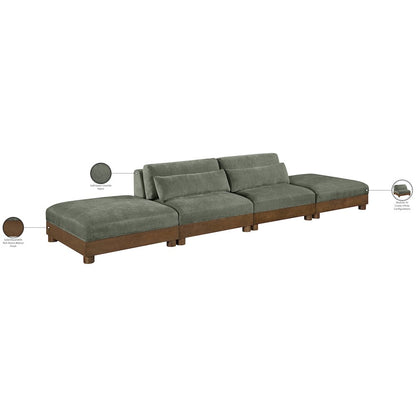 Turin 160" Green Chenille Fabric Upholstered 4pc. Modular Sofa
