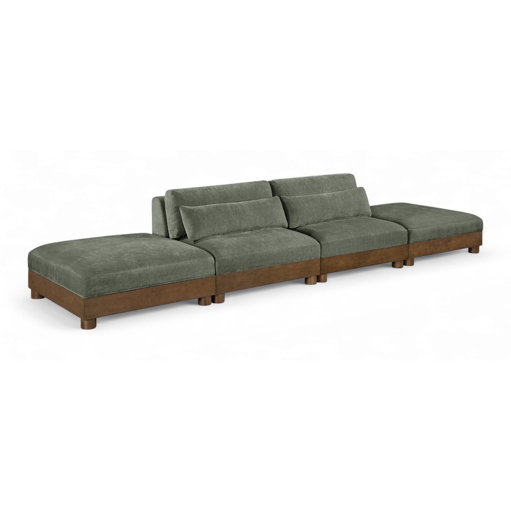 Turin 160" Green Chenille Fabric Upholstered 4pc. Modular Sofa