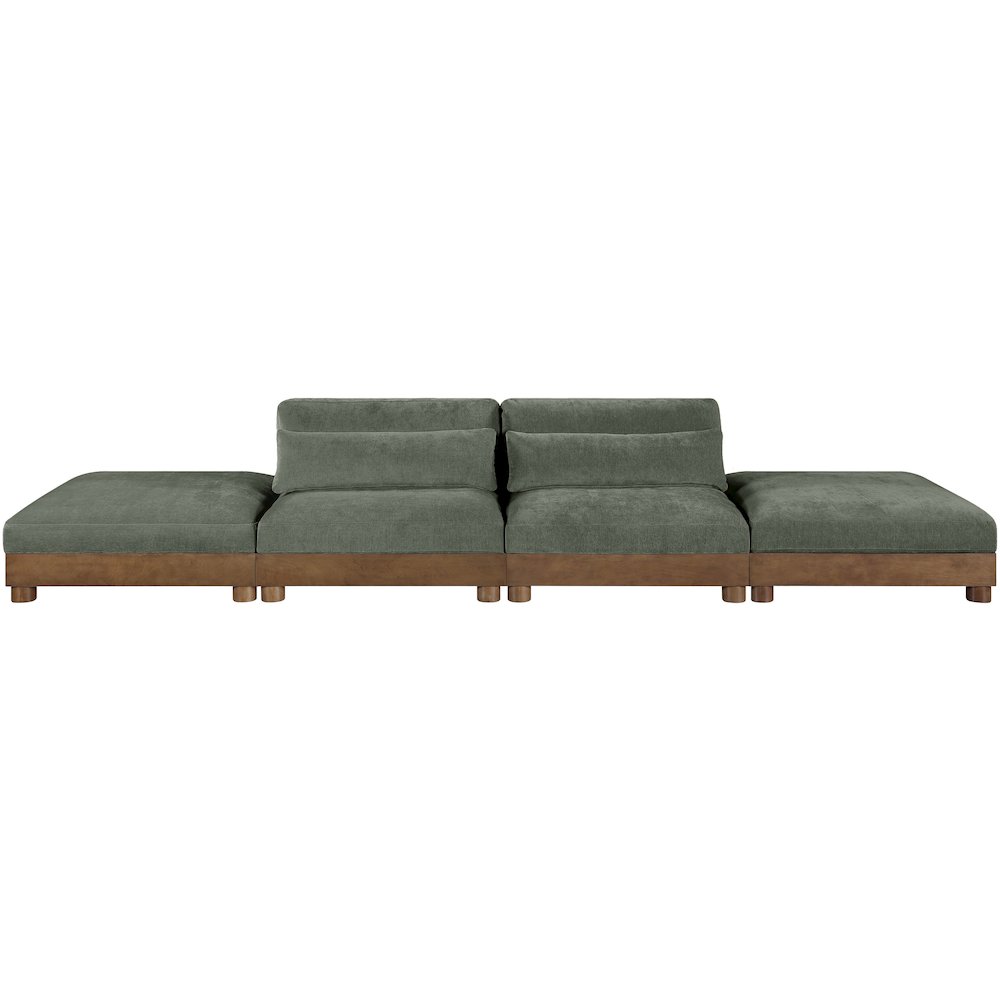 Turin 160" Green Chenille Fabric Upholstered 4pc. Modular Sofa