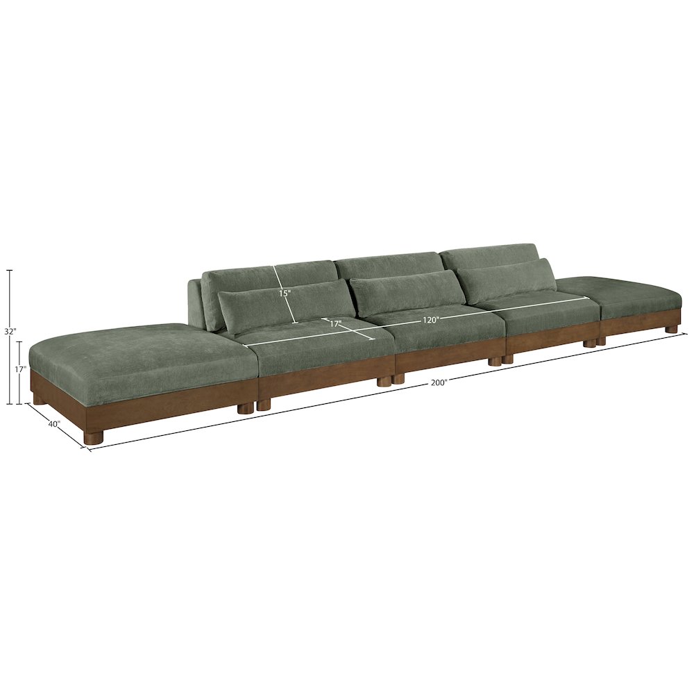 Turin 200" Green Chenille Fabric Upholstered 5pc. Modular Sofa