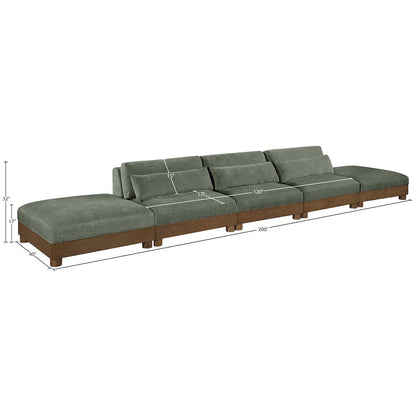 Turin 200" Green Chenille Fabric Upholstered 5pc. Modular Sofa