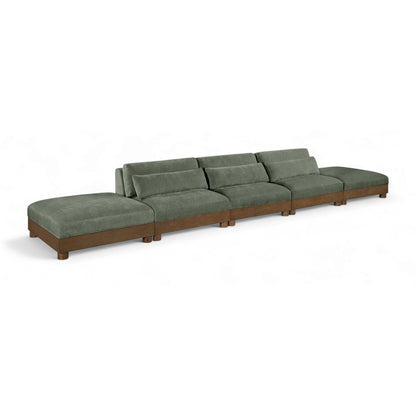 Turin 200" Green Chenille Fabric Upholstered 5pc. Modular Sofa
