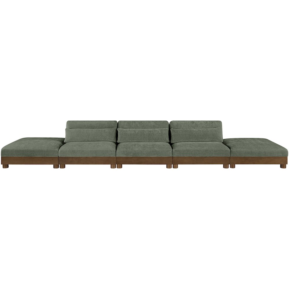 Turin 200" Green Chenille Fabric Upholstered 5pc. Modular Sofa