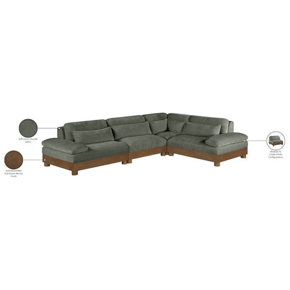 Turin 127.75" Green Chenille Fabric Upholstered 4pc. Modular Sectional
