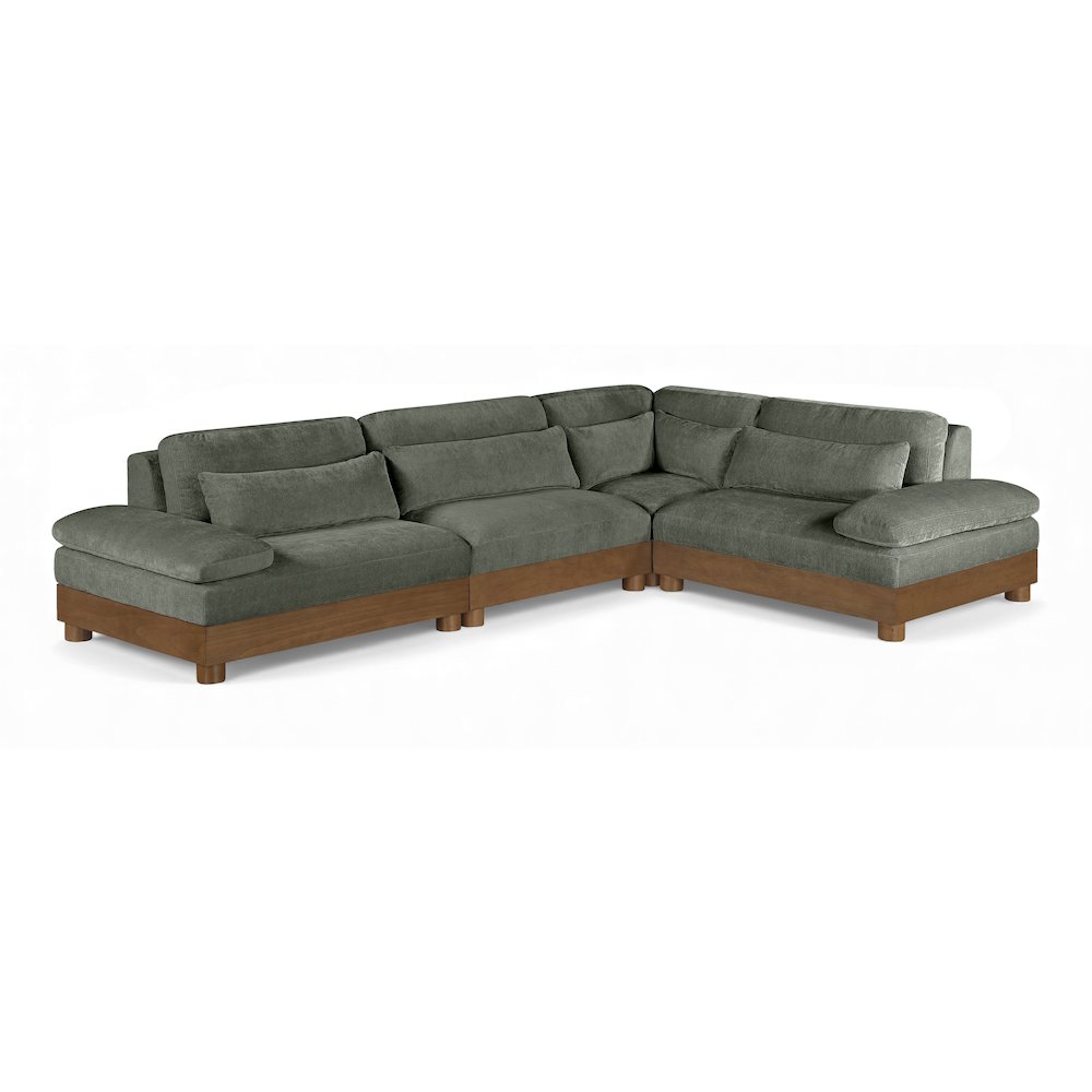 Turin 127.75" Green Chenille Fabric Upholstered 4pc. Modular Sectional