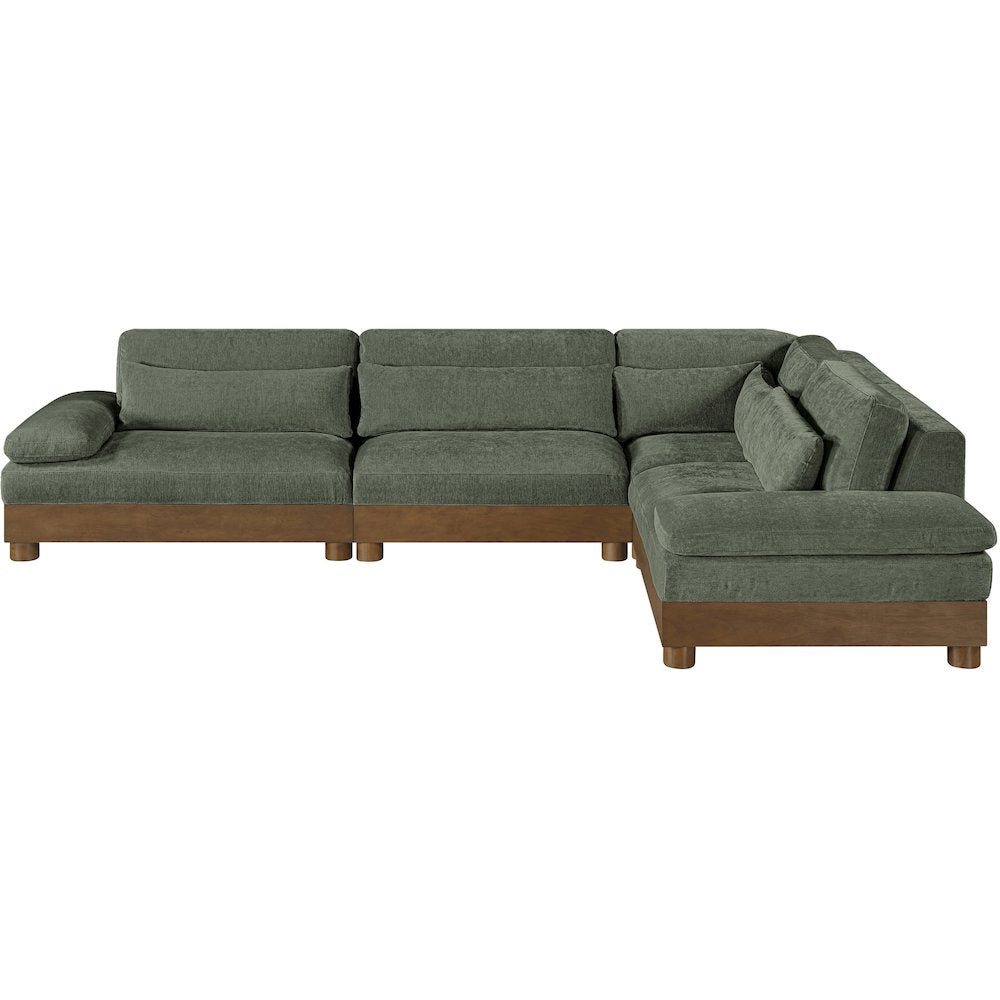 Turin 127.75" Green Chenille Fabric Upholstered 4pc. Modular Sectional
