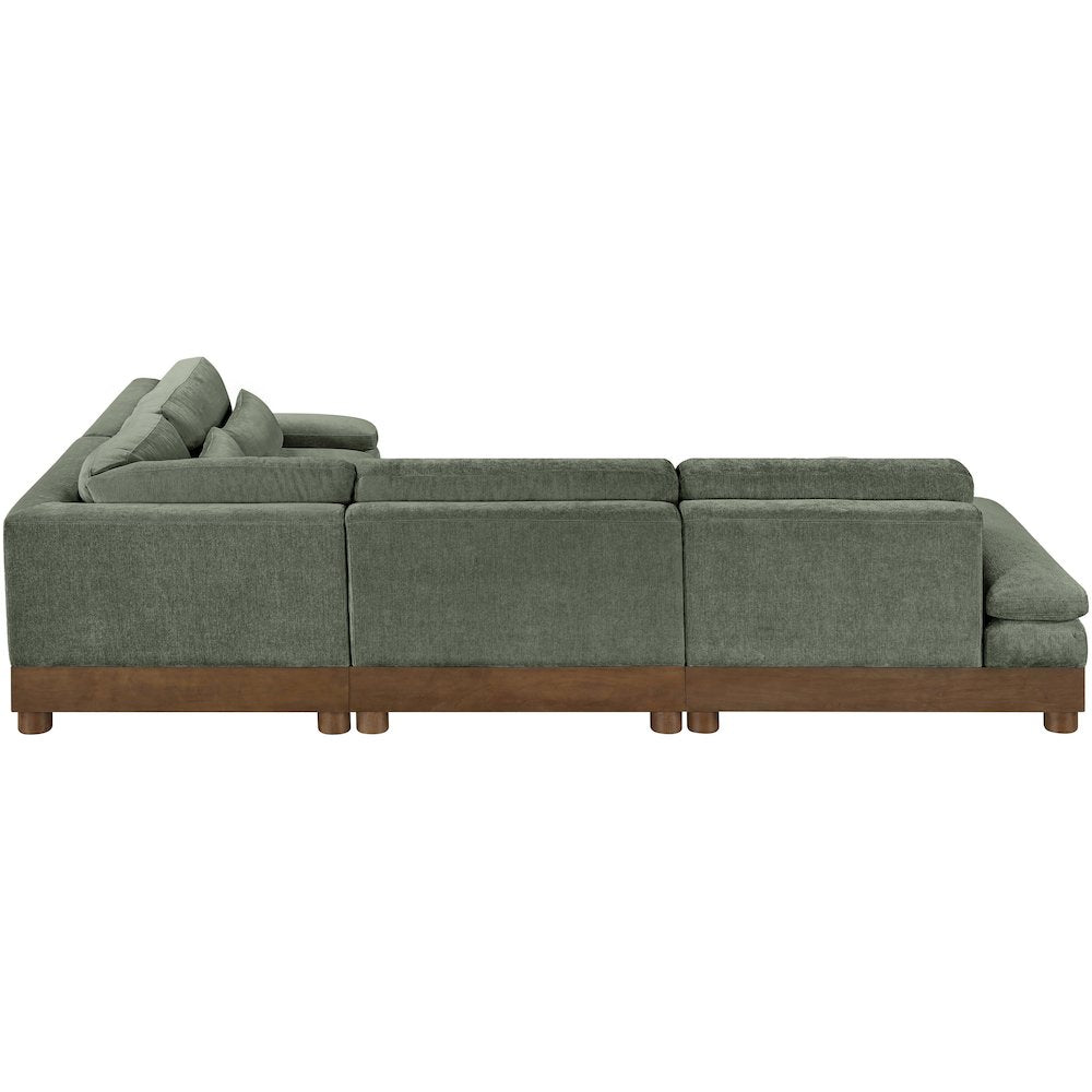 Turin 127.75" Green Chenille Fabric Upholstered 4pc. Modular Sectional