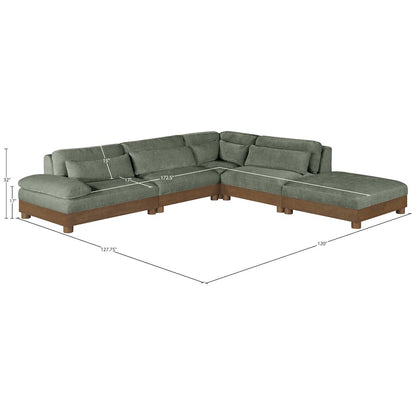 Turin 120" Green Chenille Fabric Upholstered 5pc. Modular Sectional