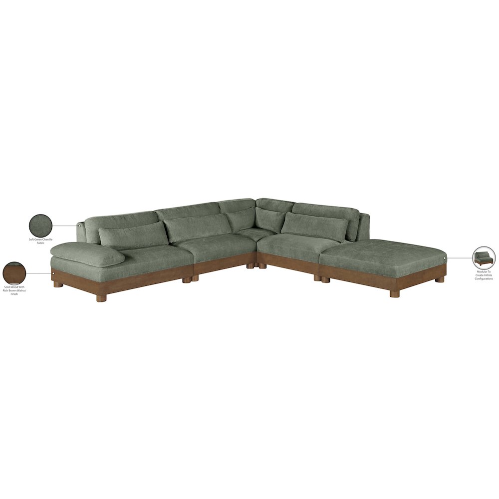 Turin 120" Green Chenille Fabric Upholstered 5pc. Modular Sectional
