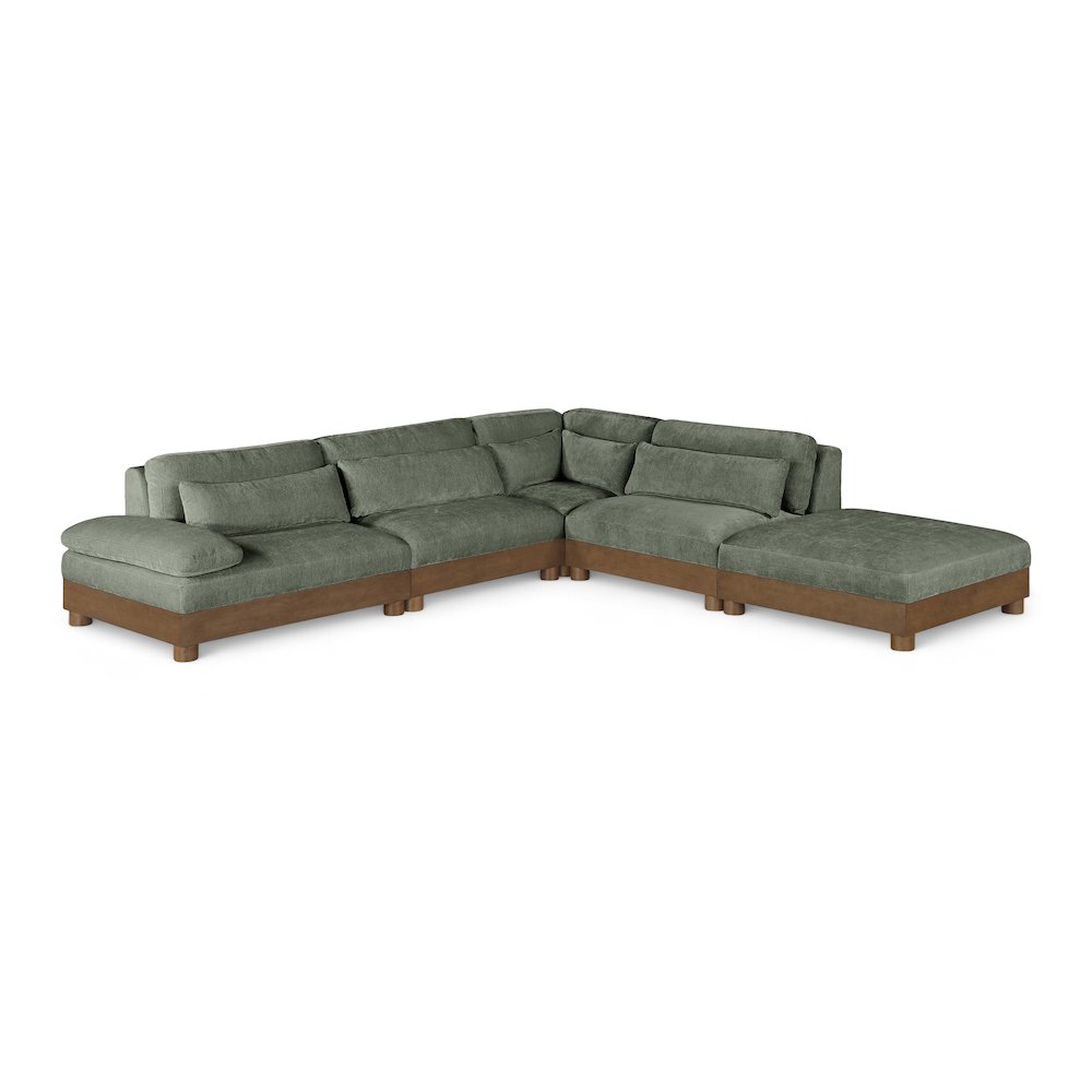 Turin 120" Green Chenille Fabric Upholstered 5pc. Modular Sectional