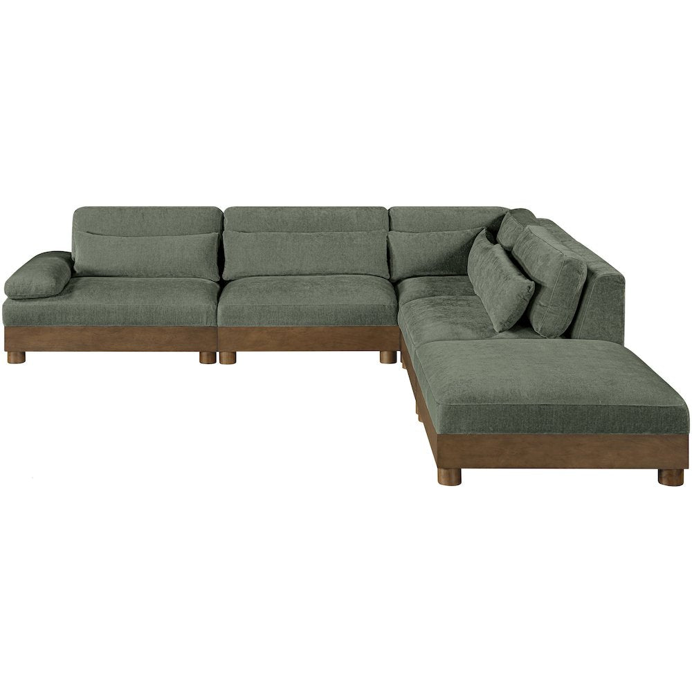Turin 120" Green Chenille Fabric Upholstered 5pc. Modular Sectional