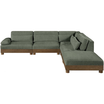 Turin 120" Green Chenille Fabric Upholstered 5pc. Modular Sectional