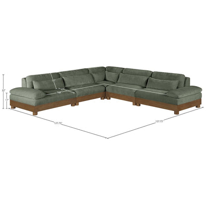 Turin 127.75" Green Chenille Fabric Upholstered 5pc. Modular Sectional